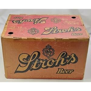 Vtg STROH'S Brewery Co 70's Bohemian Style Waxed Cardboard Beer Case Box Empty